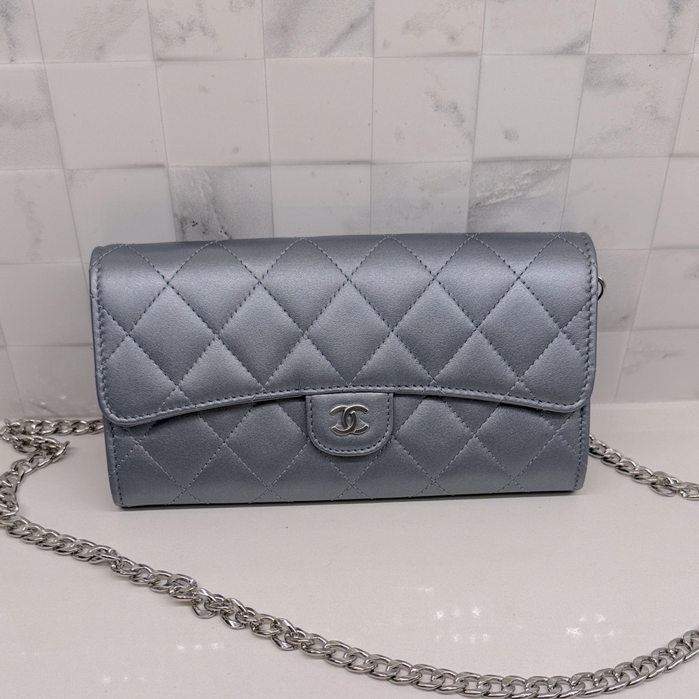 Chanel Continental Lambskin Flap Wallet in Light Blue